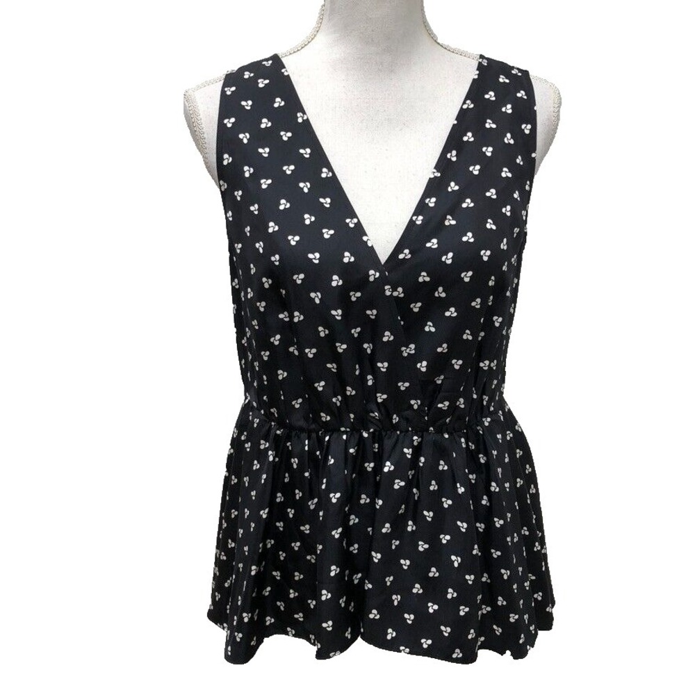 Lewit Silk Blouse Tank Top Womens Small Black Peplum Business Career Office